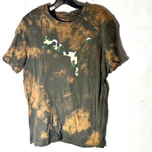 Puma Camo Camouflage Acid Wash Tee Shirt T-Shirt Olive Green Size Small Tie Dye